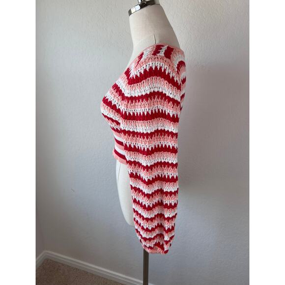 Altar'd State Pink Striped Cropped Crochet Sweater Cotton size XS - Picture 8 of 9